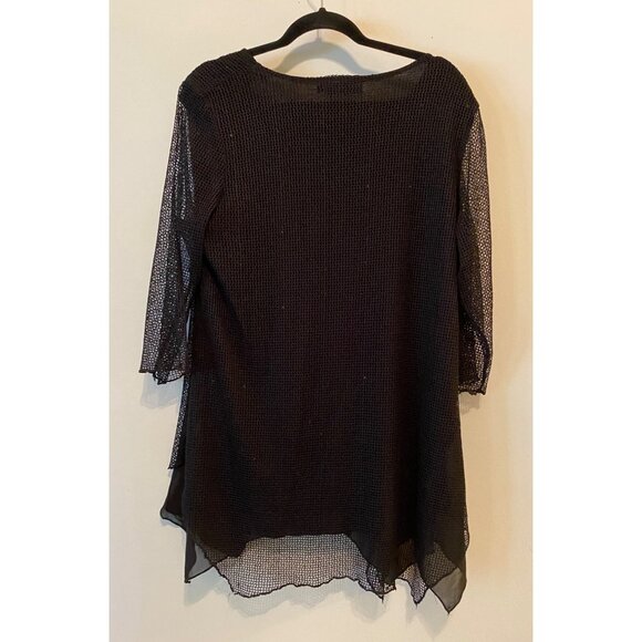 Black Open Front Layered Mesh Cardigan With 3/4 Sleeves By Creation Size XL - Picture 2 of 11